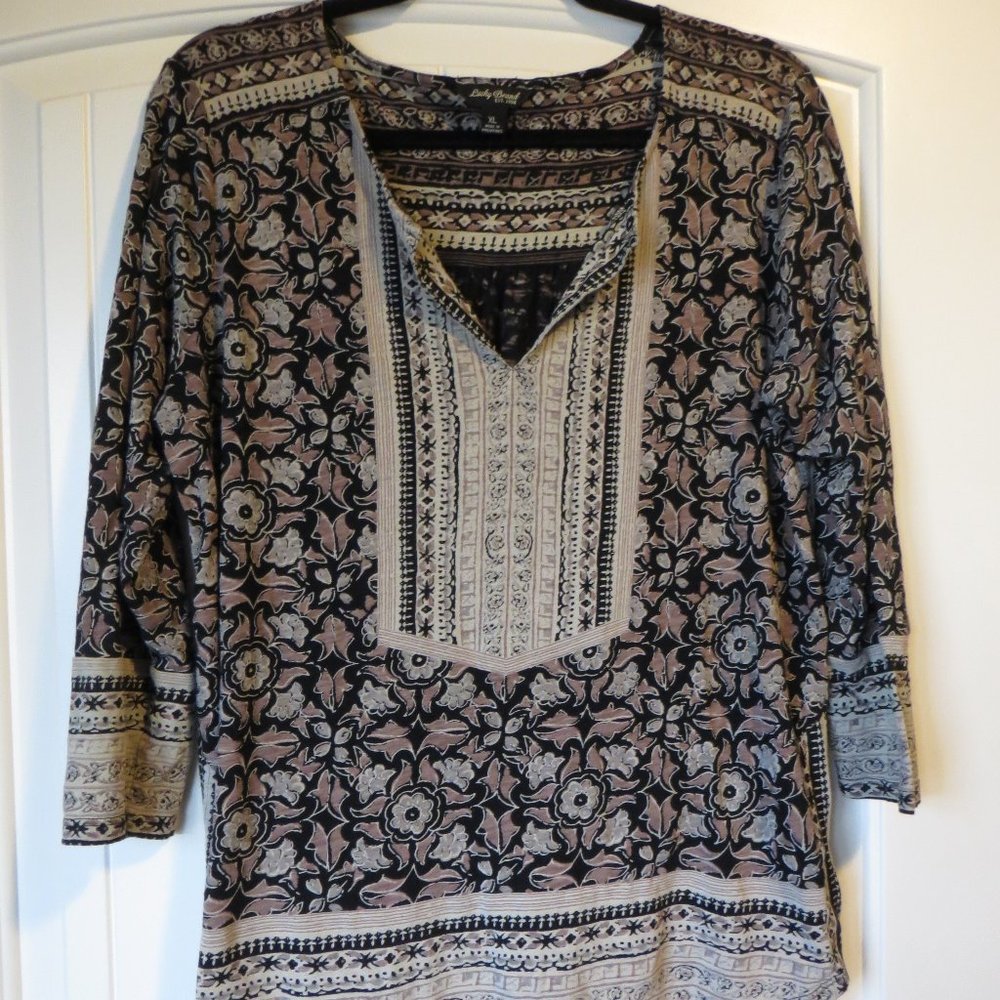 Lucky Brand Floral 3/4 length Sleeve Top Size Large